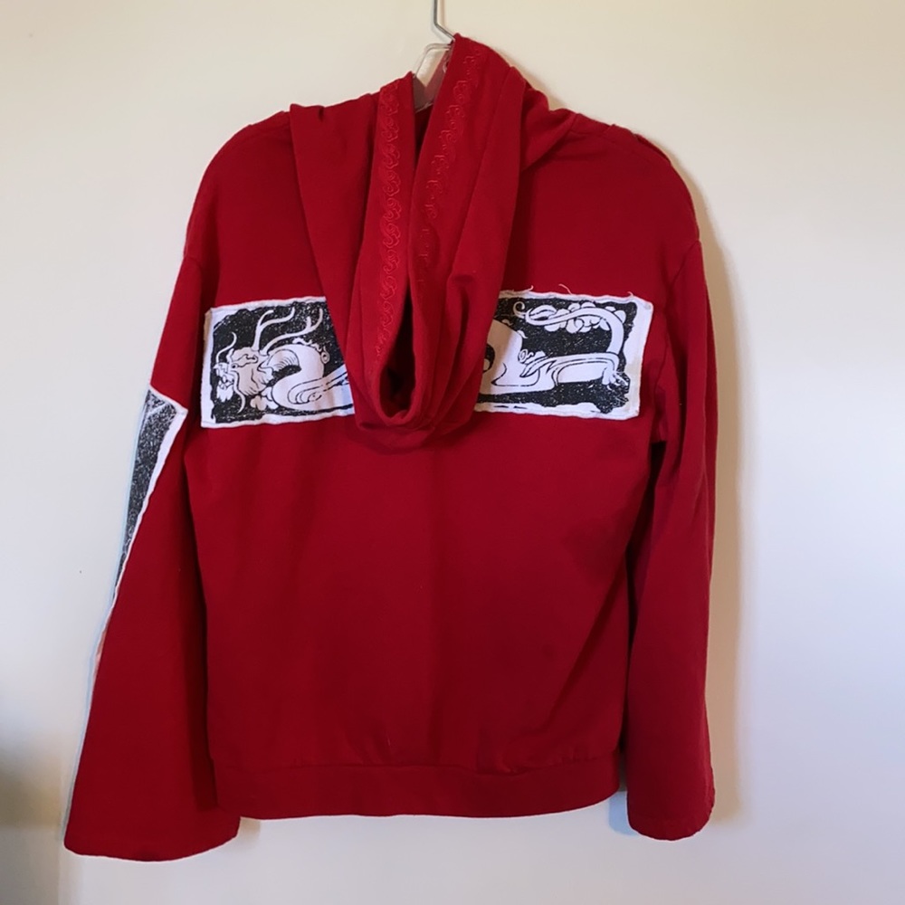 Disney Mulan Red Chinese Style Hoodie with Sword and Dragon Design